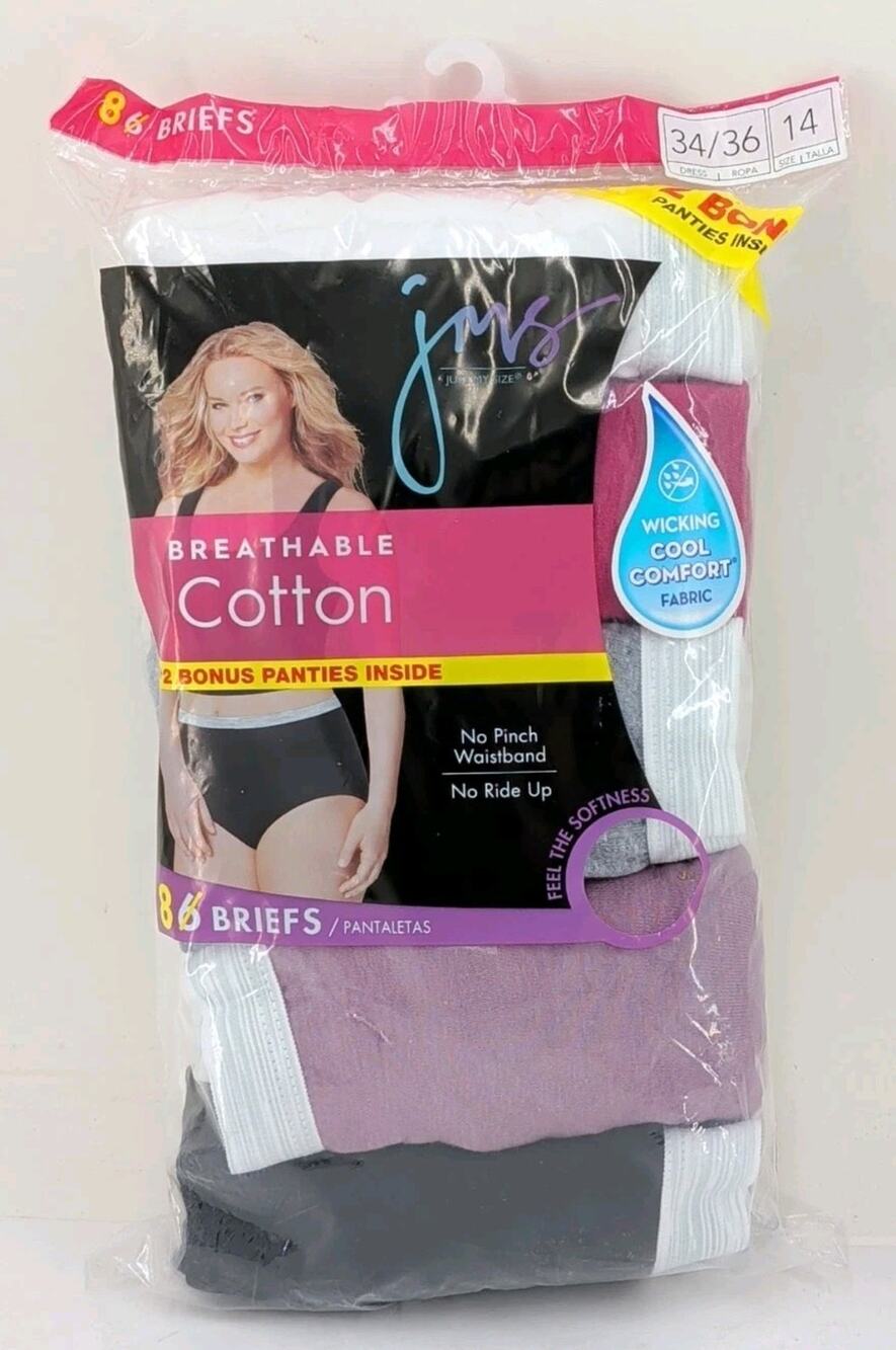NWT Just My Size Women's Breathable Cotton Briefs Underwear Assorted 8-Pack Size